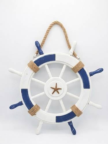 Timone legno bianco e blu decorativo da appendere 62cm
