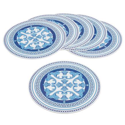 Tovaglietta sottopiatto tonda da colazione Portofino pvc blu e bianca