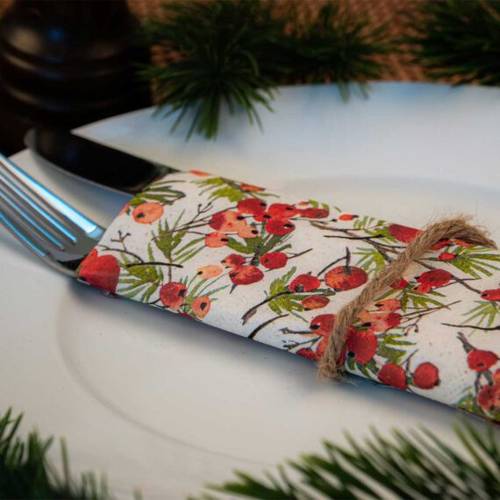 Tovaglioli carta Bacche rosse 33x33 confezione 20pz