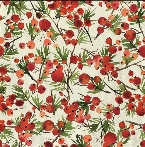 Tovaglioli carta Bacche rosse 33x33 confezione 20pz