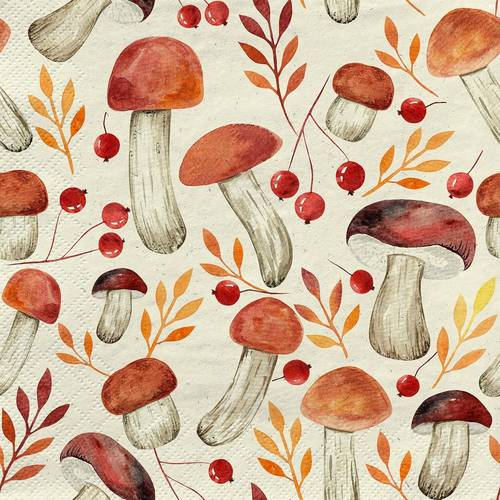 Tovaglioli carta funghi e foglie 33x33 confezione 20pz
