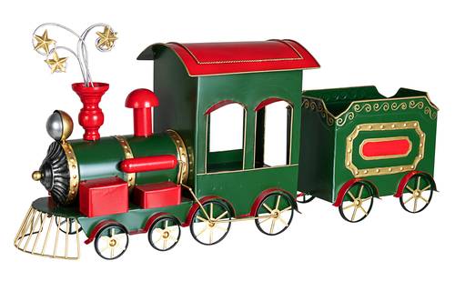 Treno metallo verde con locomotiva finiture rosse cm 86