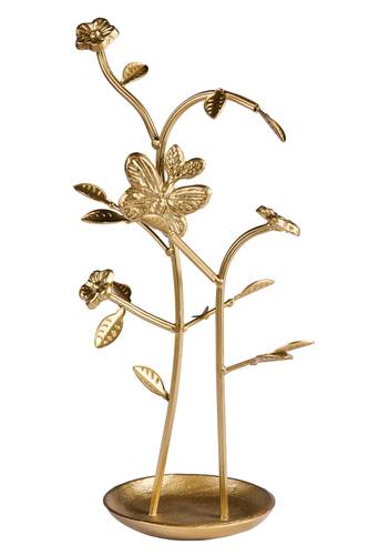 Trespolo portagioielli metallo oro decoro fiori foglie 37h