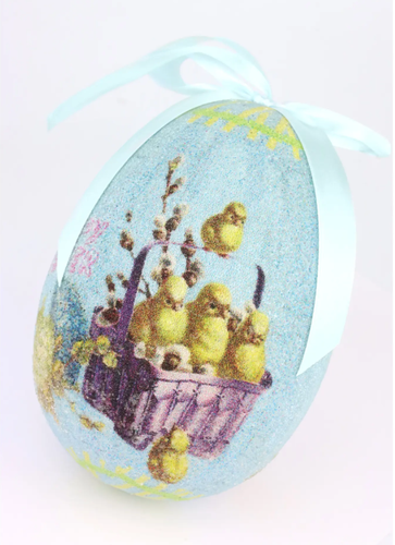 Uovo decorativo nostalgic glitterato con nastro 10x15h