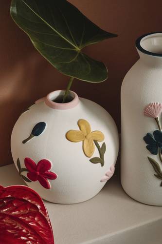 Vaso Floryn gres ceramica dipinto fiori colorati  tondo 14,5h