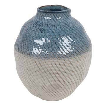 Vaso ceramica giara bianca azzurra 38h