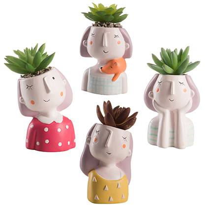 Vaso volto ceramica girl colorata con pianta 14h