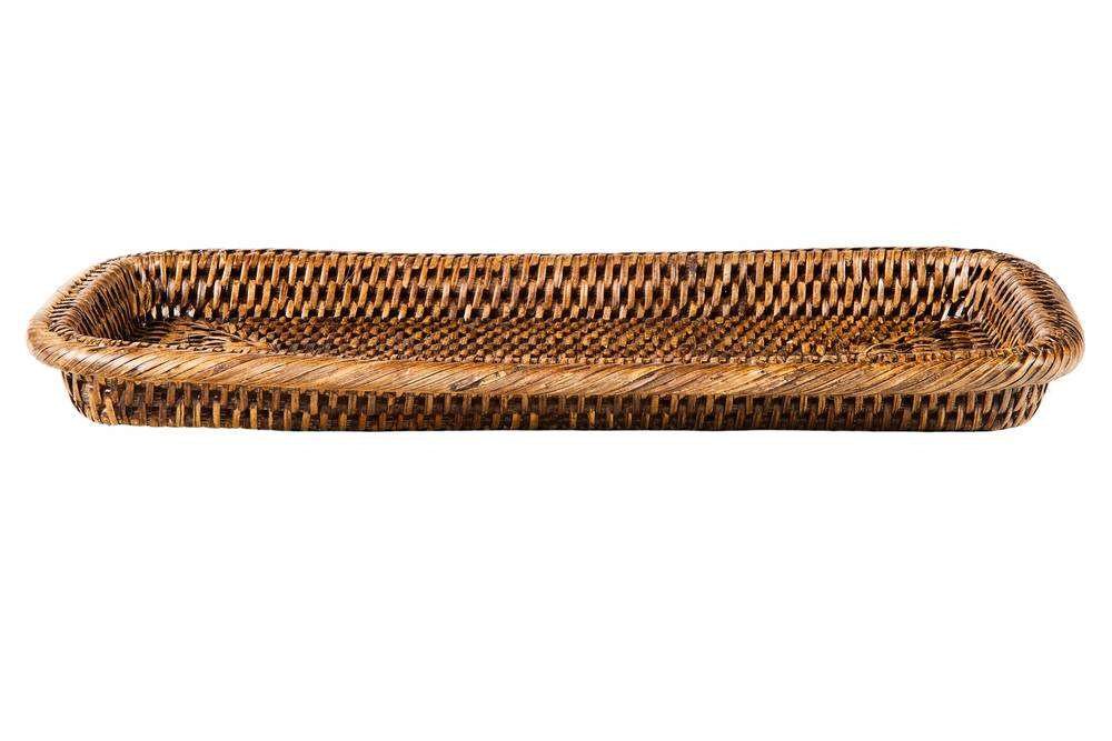 Myanmar Vassoietto rettangolare stretto bordo basso rattan noce 35x15x3h