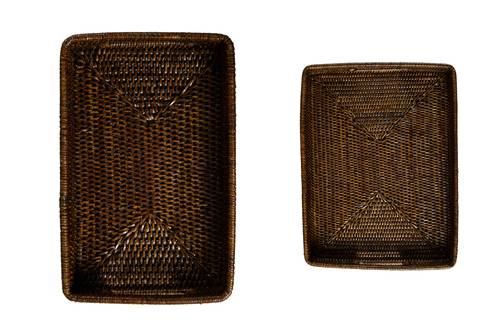 Vassoio Myanmar rettangolare rattan noce con maniglie bordo alto