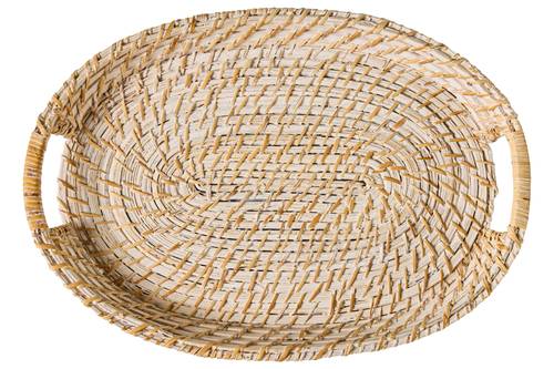 Vassoio ovale rattan bianco con manici 50x35