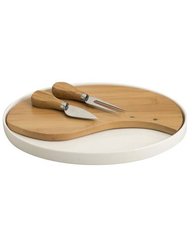 Vassoio porcellana bianca ovale con tagliere e 2 coltelli formaggio