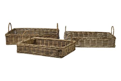 Vassoio rattan grigio intreccio sottile con maniglie