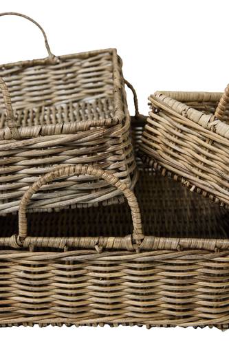 Vassoio rattan grigio intreccio sottile con maniglie