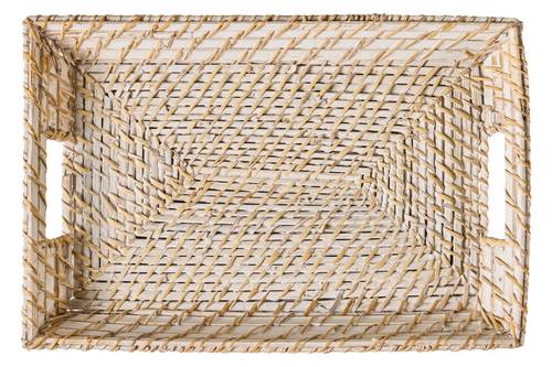 Vassoio rettangolare rattan bianco con manici 45x31
