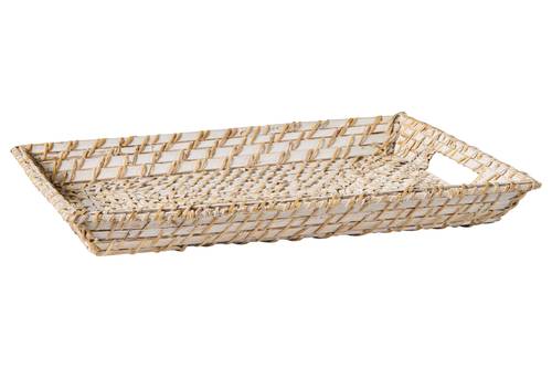 Vassoio rettangolare rattan bianco con manici 45x31