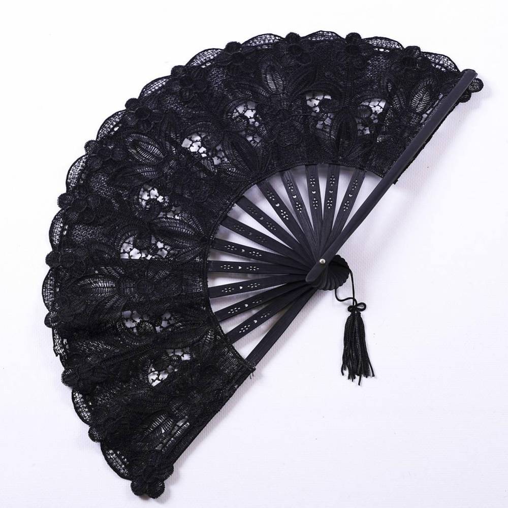 Ventaglio macramè pizzo cotone nero e bamboo