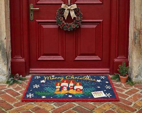 Zerbino Merry Christmas blu cocco con candele 70x40