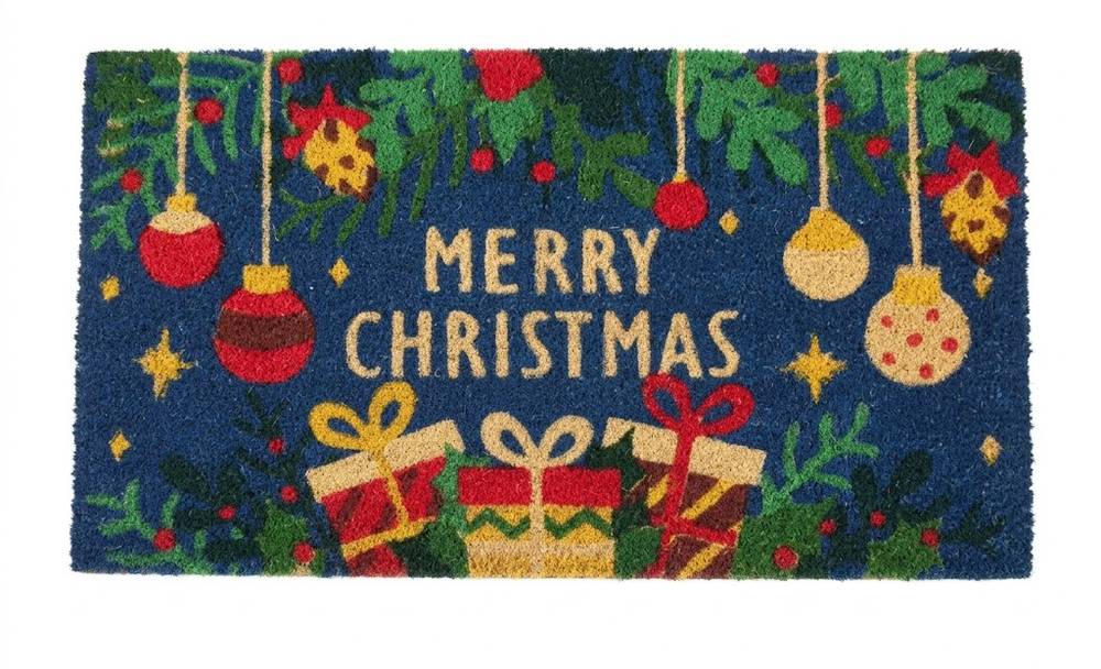 Zerbino Merry Christmas blu cocco con pacchi regalo 70x40