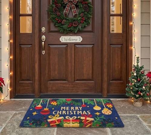 Zerbino Merry Christmas blu cocco con pacchi regalo 70x40