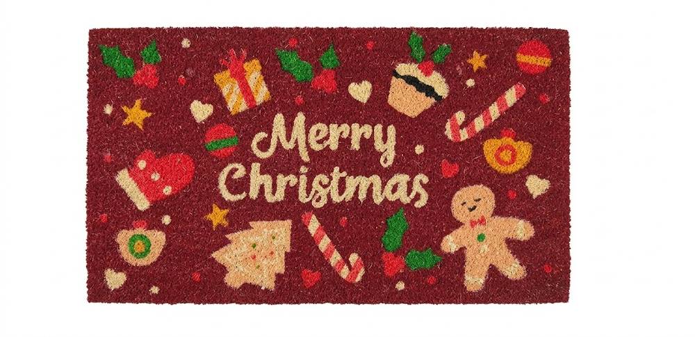 Zerbino Merry Christmas rosso bordeaux cocco omino e regali 70x40