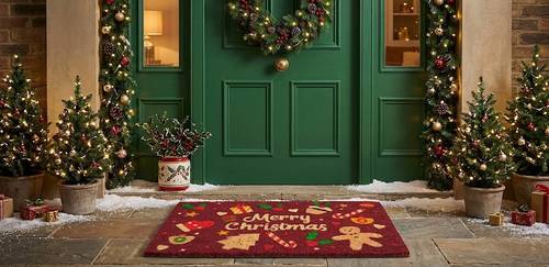 Zerbino Merry Christmas rosso bordeaux cocco omino e regali 70x40