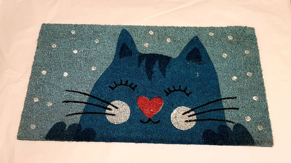 Zerbino cocco da ingresso Gatti stilizzati  fondo azzurro con pois 40x70