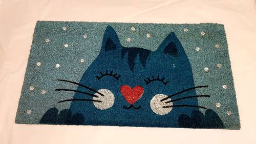 Zerbino cocco da ingresso Gatti stilizzati  fondo azzurro con pois 40x70
