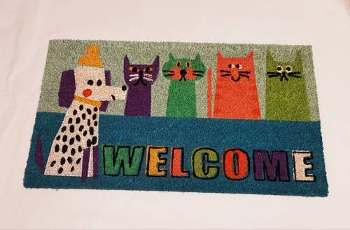 Zerbino cocco da ingresso Gatti stilizzati con cane Welcome 40x70
