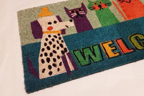 Zerbino cocco da ingresso Gatti stilizzati con cane Welcome 40x70
