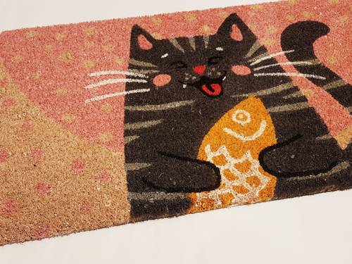 Zerbino cocco da ingresso Gatti stilizzati con pesce giallo 40x70