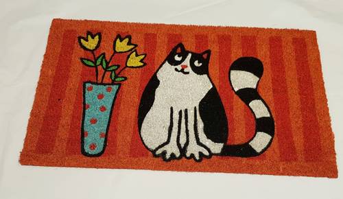 Zerbino cocco da ingresso Gatti stilizzati con vaso fiori 40x70