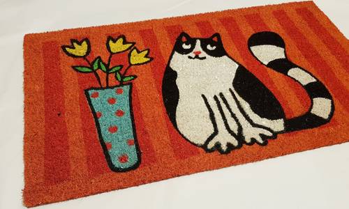 Zerbino cocco da ingresso Gatti stilizzati con vaso fiori 40x70