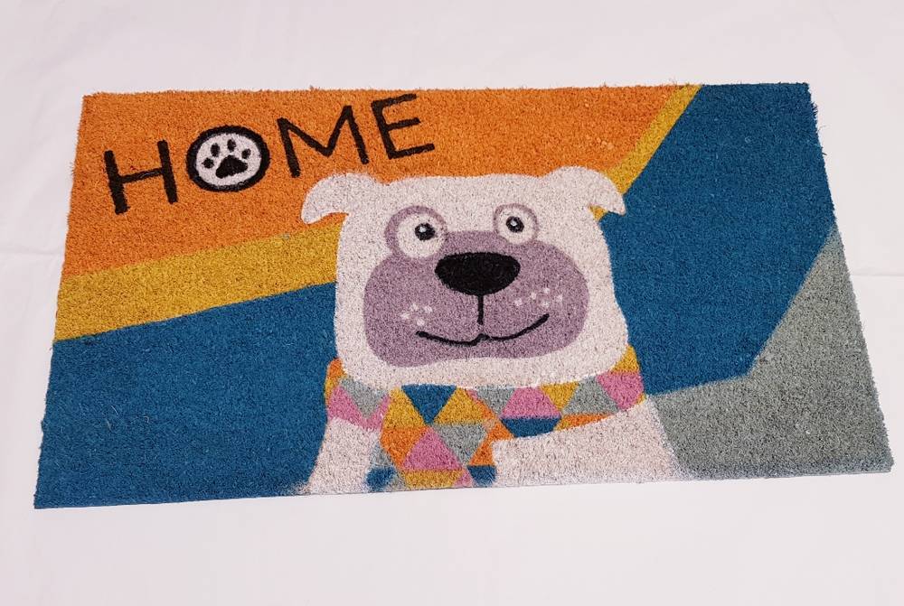 Zerbino cocco da ingresso cane bianco con sciarpa 40x70