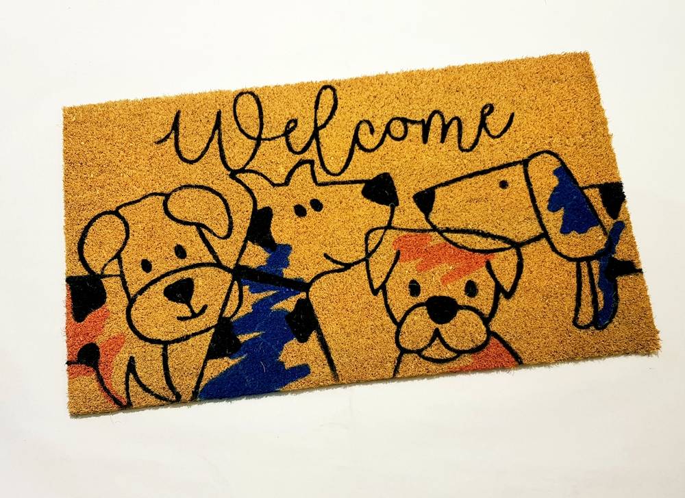 Zerbino cocco da ingresso giallo sagome cani Welcome 40x70