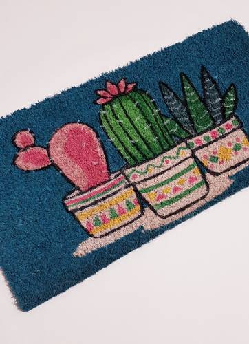 Zerbino cocco da scalino Cactus in vaso fondo blu 25x50