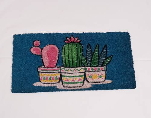 Zerbino cocco da scalino Cactus in vaso fondo blu 25x50