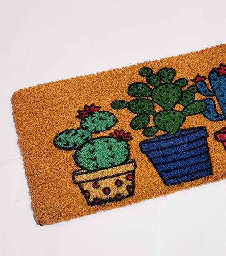 Zerbino cocco da scalino Cactus tre vasi colorati fondo giallo 25x50