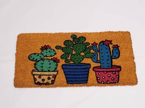 Zerbino cocco da scalino Cactus tre vasi colorati fondo giallo 25x50