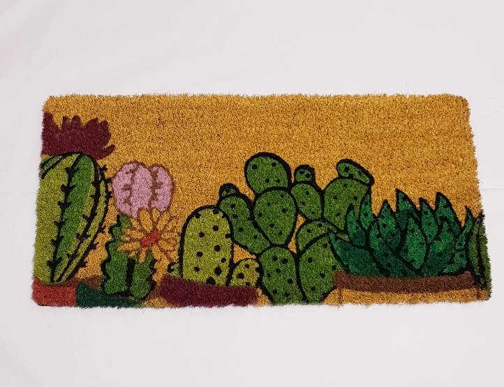 Zerbino cocco da scalino Cactus verdi fondo giallo 25x50