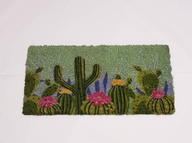 Zerbino cocco da scalino Cactus verdi su fondo verde 25x50