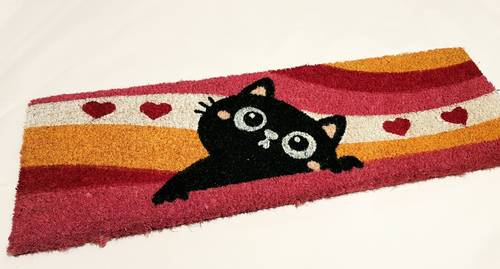 Zerbino cocco da scalino gatto nero con cuori rossi 24x70