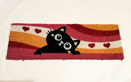 Zerbino cocco da scalino gatto nero con cuori rossi 24x70