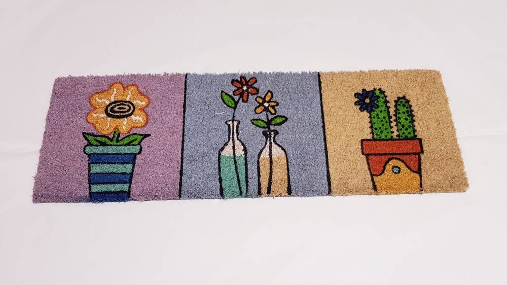 Zerbino cocco da scalino vasi di fiori riquadro centrale bottiglie 24x70