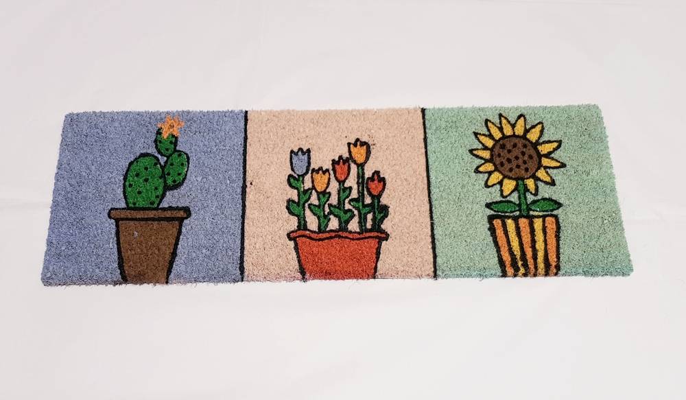 Zerbino cocco da scalino vasi di fiori riquadro centrale tulipani 24x70