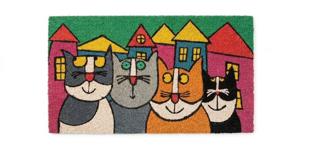 Zerbino cocco ingresso Gatti fumettosi 4 mici con case 70x40