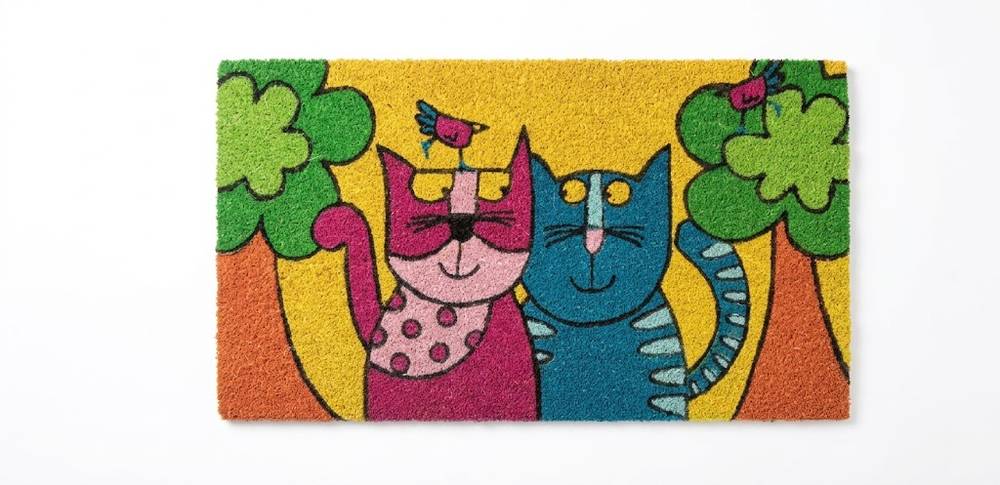 Zerbino cocco ingresso Gatti fumettosi coppia mici e alberi 70x40