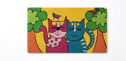 Zerbino cocco ingresso Gatti fumettosi coppia mici e alberi 70x40