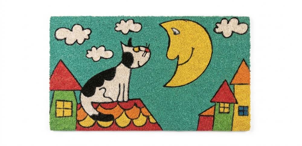 Zerbino cocco ingresso Gatti fumettosi gattino e la Luna 70x40