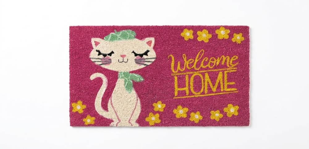 Zerbino cocco ingresso Gattina bianca su fondo rosa Home 70x40