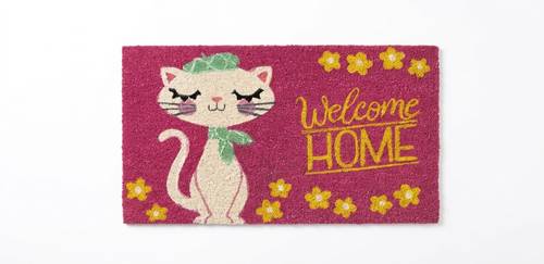 Zerbino cocco ingresso Gattina bianca su fondo rosa Home 70x40